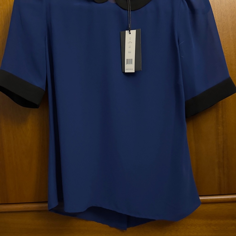 W118 by Walter Baker Classic blue and black Contrast-Collar Women’s Top